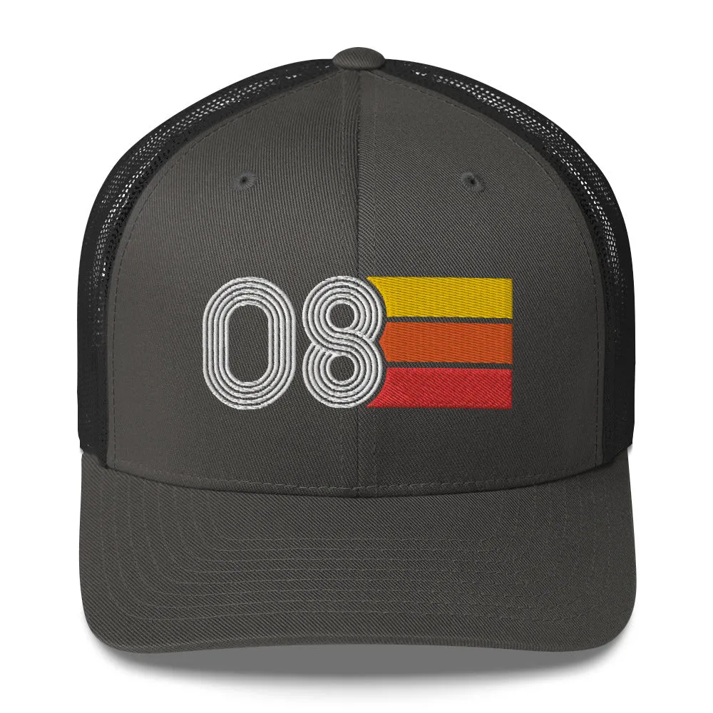 08 Number 2008 Birthday Retro Trucker Hat