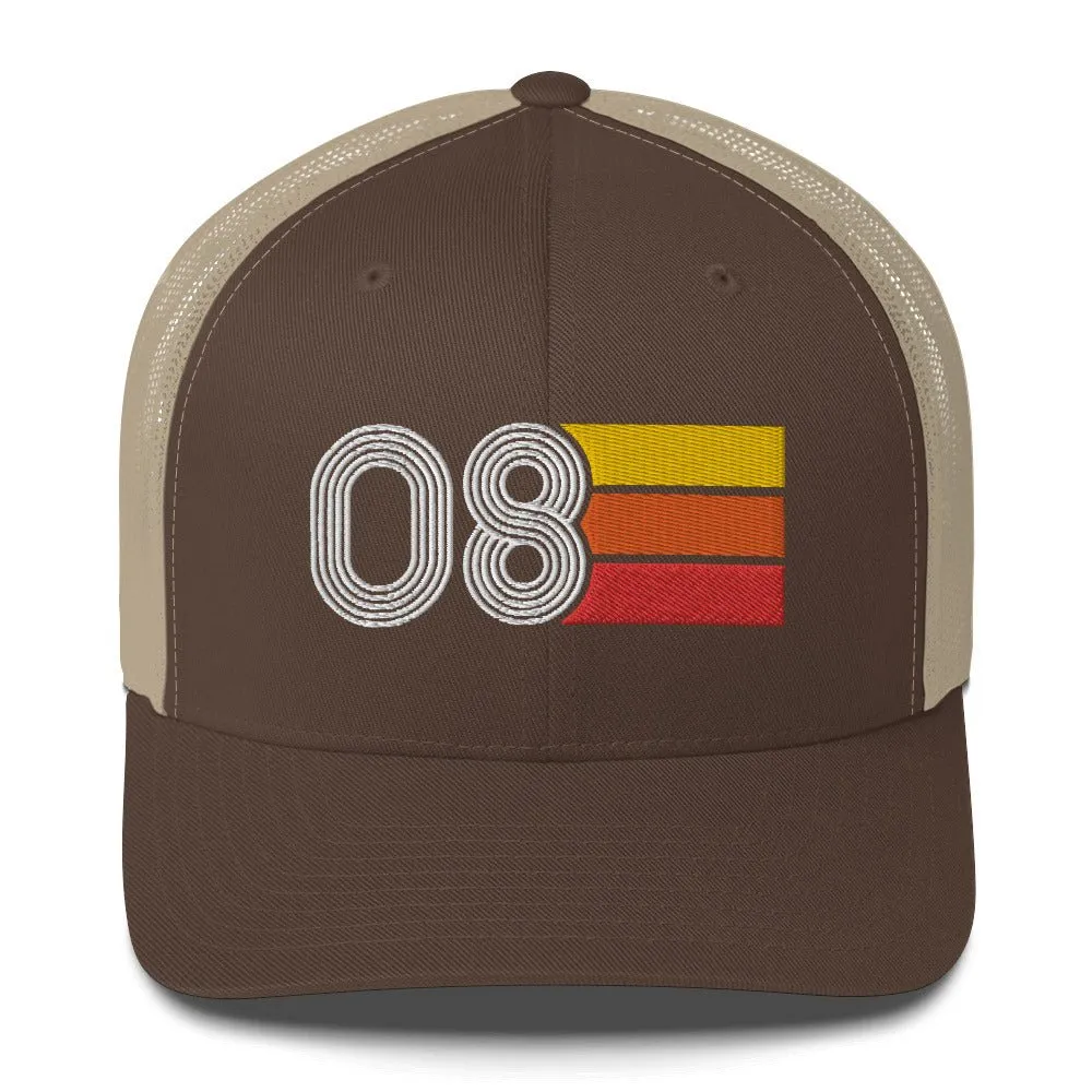 08 Number 2008 Birthday Retro Trucker Hat