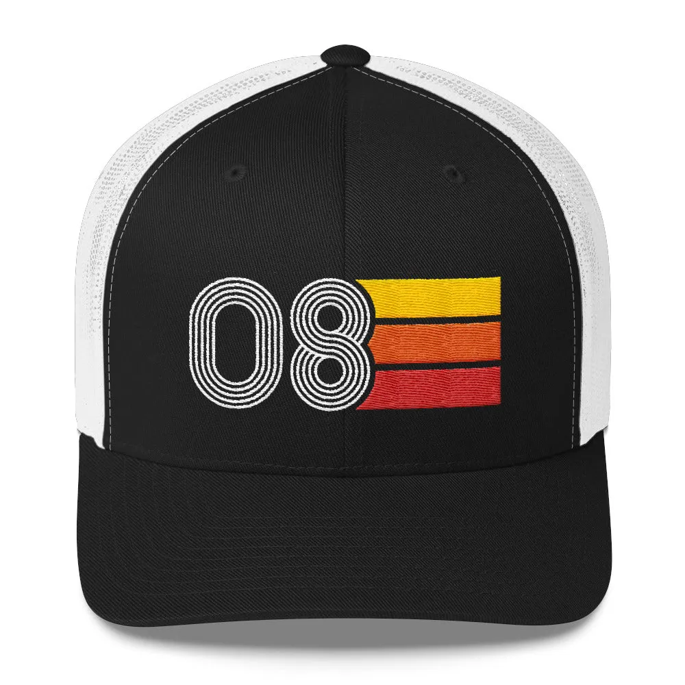 08 Number 2008 Birthday Retro Trucker Hat