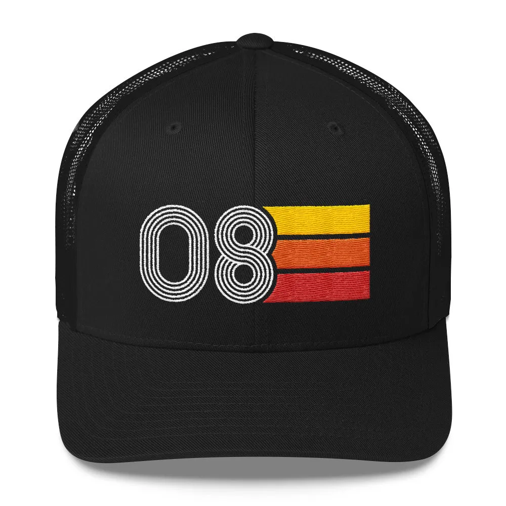 08 Number 2008 Birthday Retro Trucker Hat