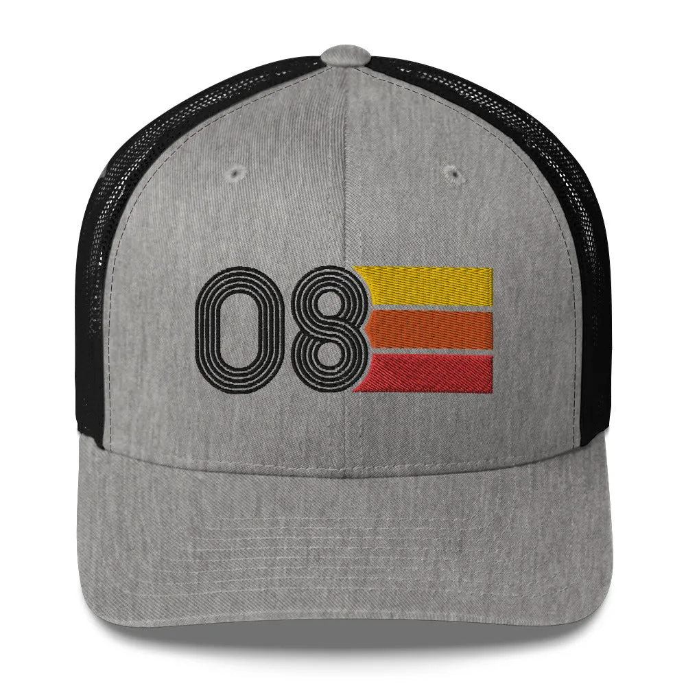 08 Number 2008 Birthday Retro Trucker Hat