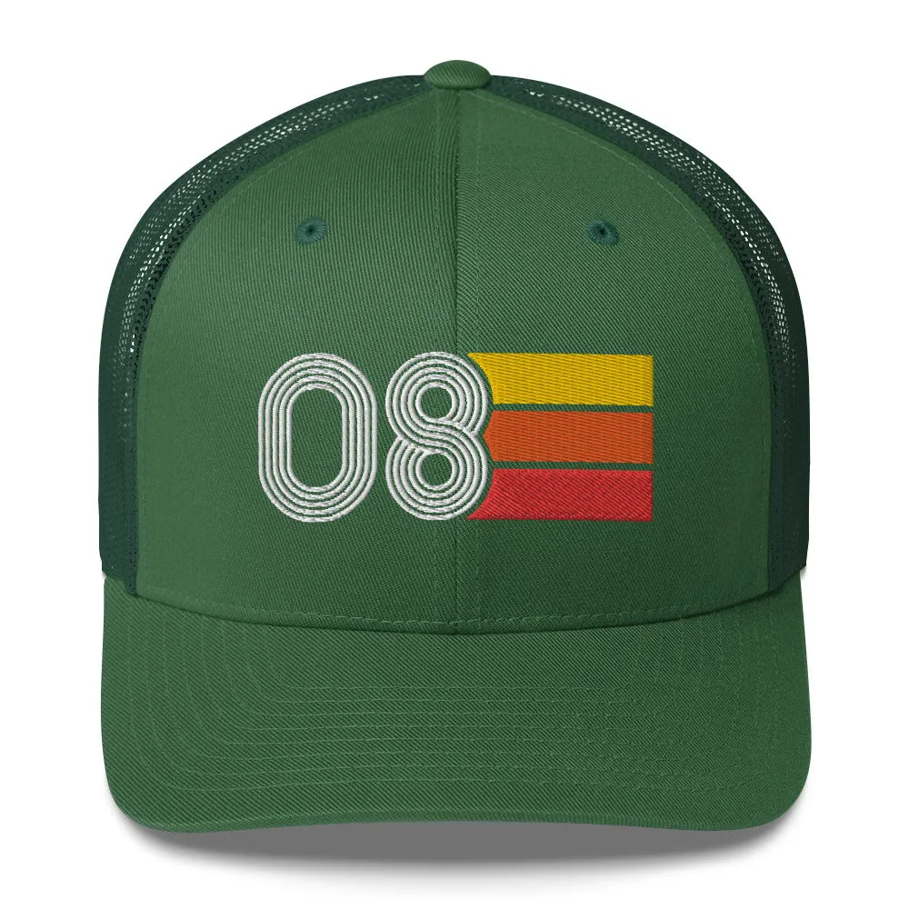 08 Number 2008 Birthday Retro Trucker Hat