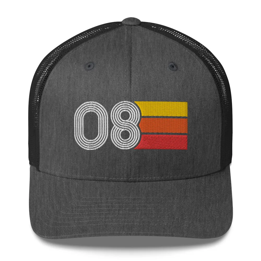 08 Number 2008 Birthday Retro Trucker Hat