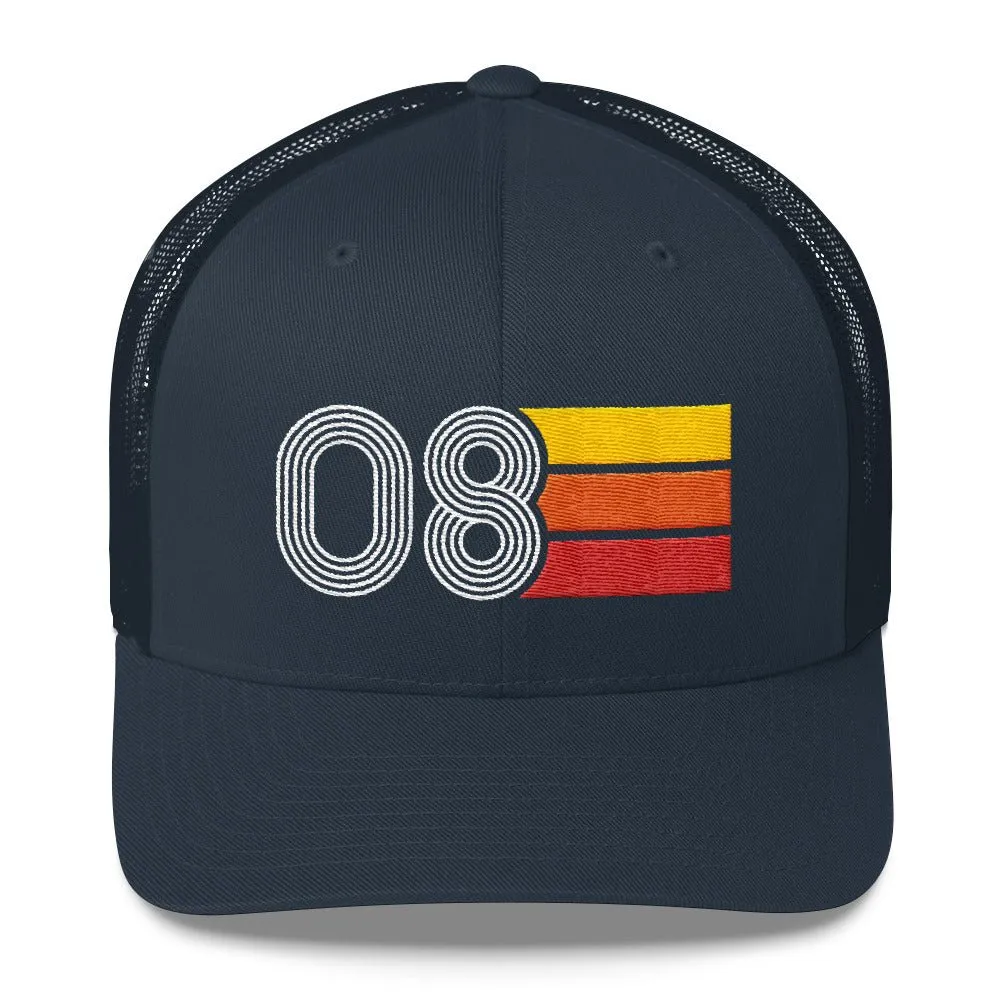 08 Number 2008 Birthday Retro Trucker Hat