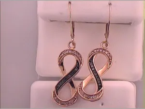 10kt Rose Gold Womens Brown Diamond Infinity Dangle Earrings 1/5 Cttw