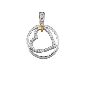 10kt Two-tone Gold Womens Round Diamond Circle & Nested Heart Pendant 1/5 Cttw