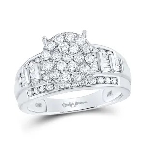 10kt White Gold Womens Round Diamond Cindys Dream Cluster Bridal Wedding Engagement Ring 1.00 Cttw - Size 10