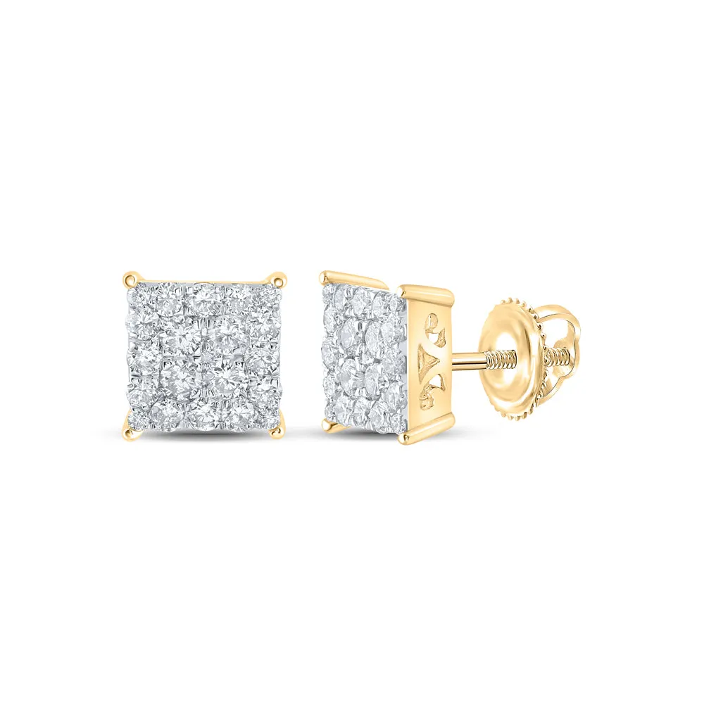 10kt Yellow Gold Womens Round Diamond Square Cluster Stud Earrings 1.00 Cttw