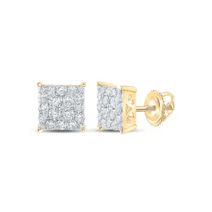 10kt Yellow Gold Womens Round Diamond Square Cluster Stud Earrings 1.00 Cttw