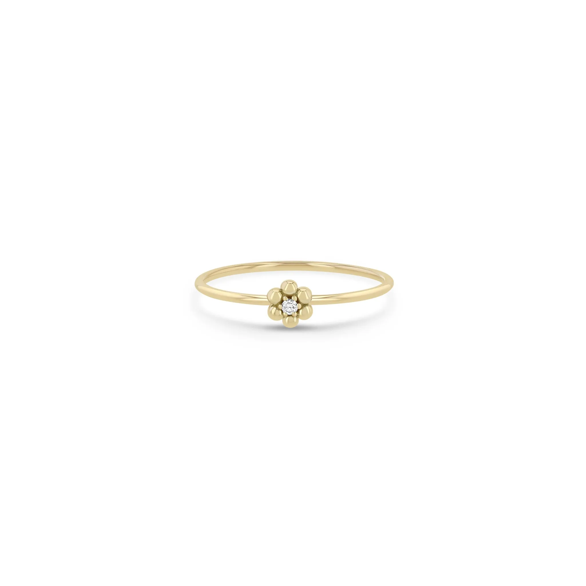 14k Beaded Diamond Flower Ring