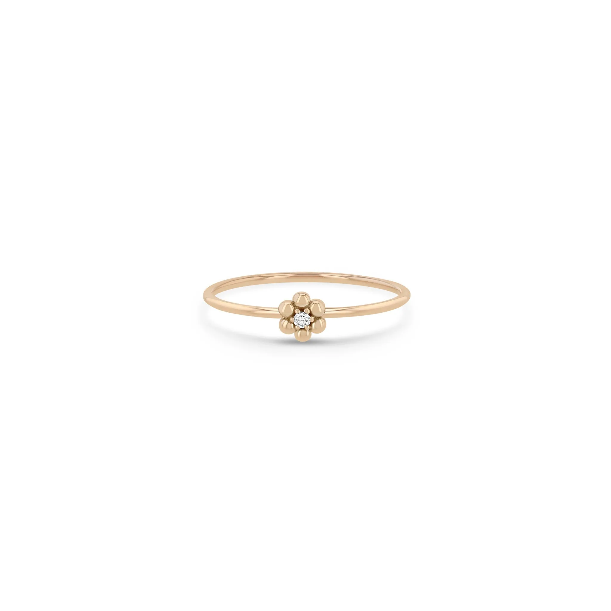 14k Beaded Diamond Flower Ring
