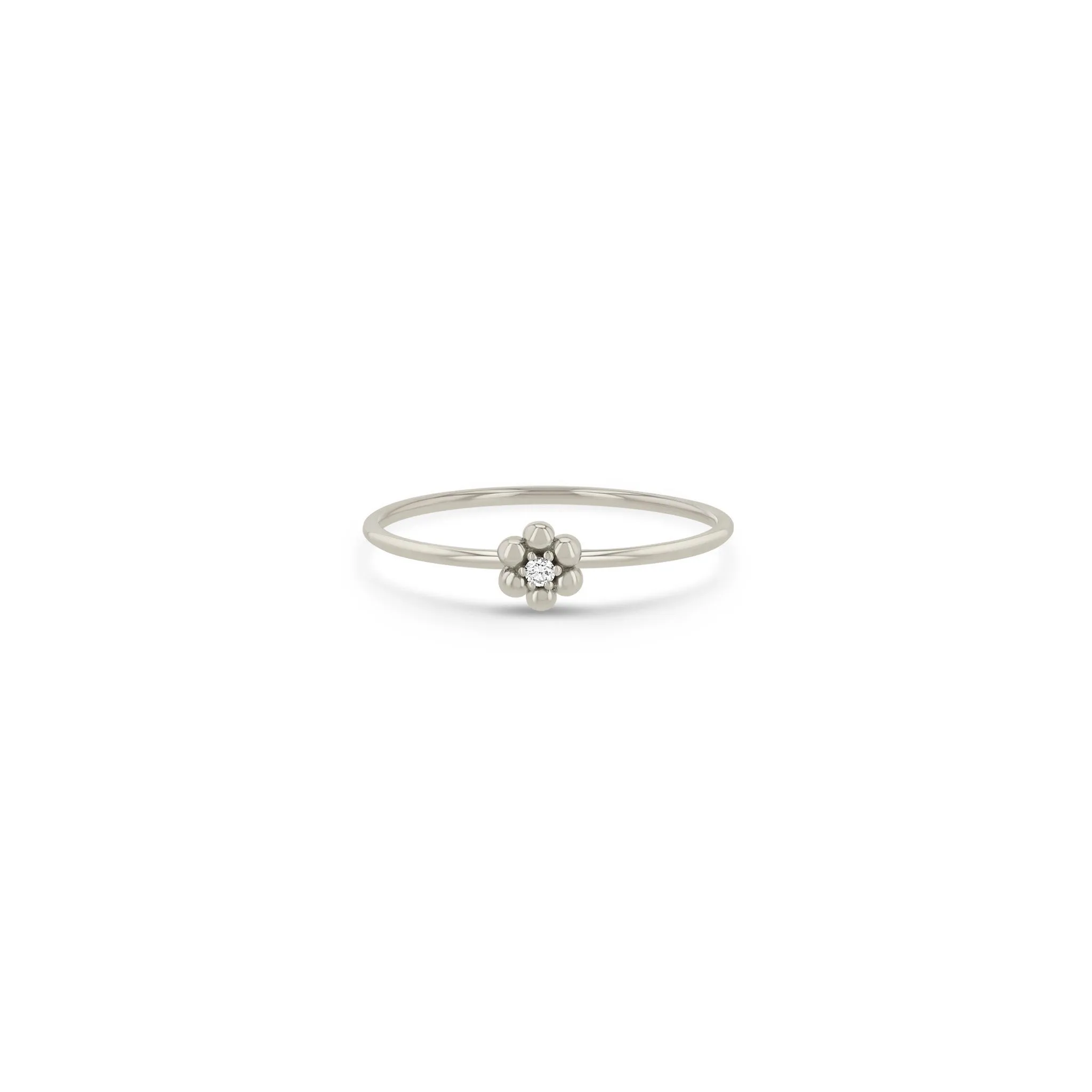 14k Beaded Diamond Flower Ring
