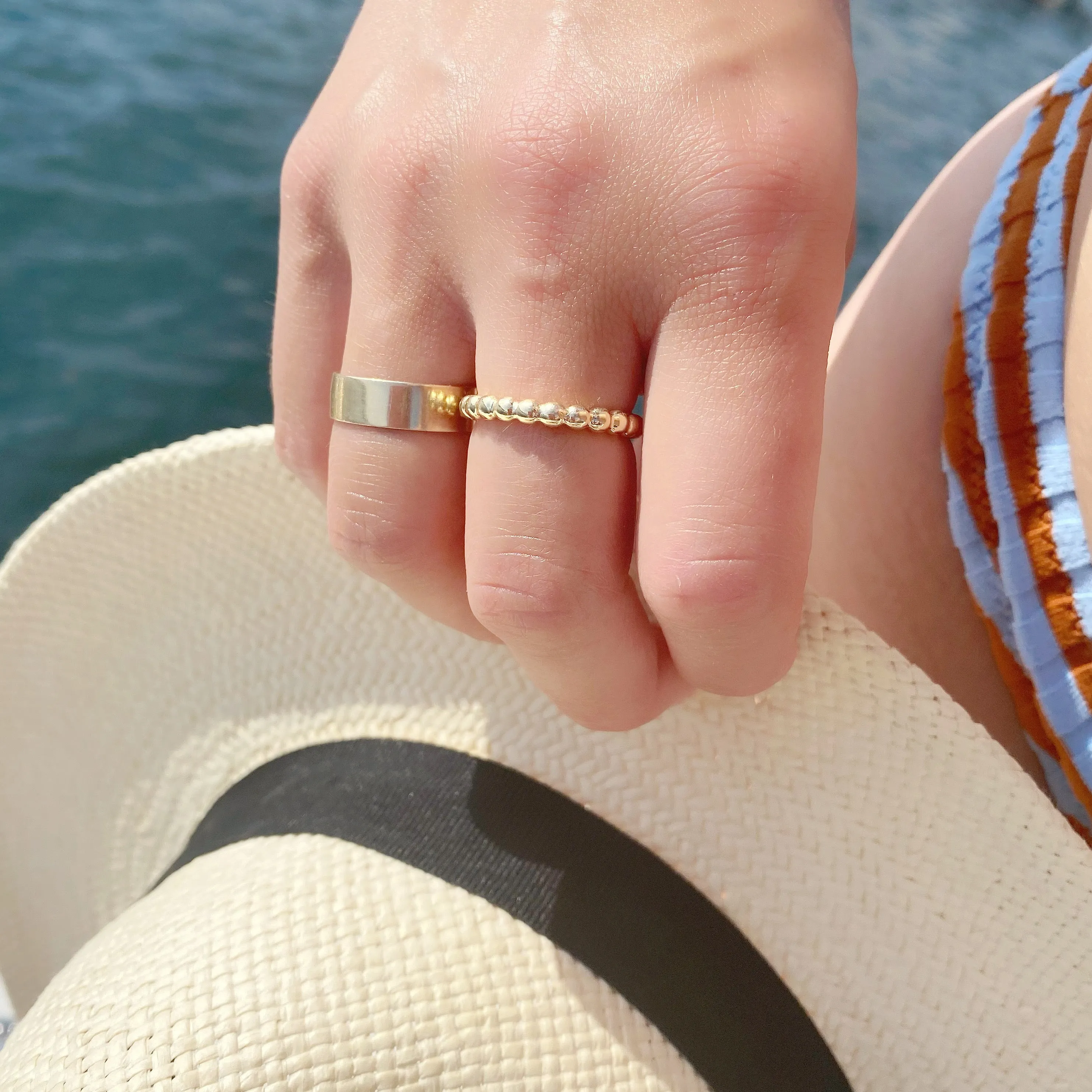 14K Gold Beaded Bubble Ring