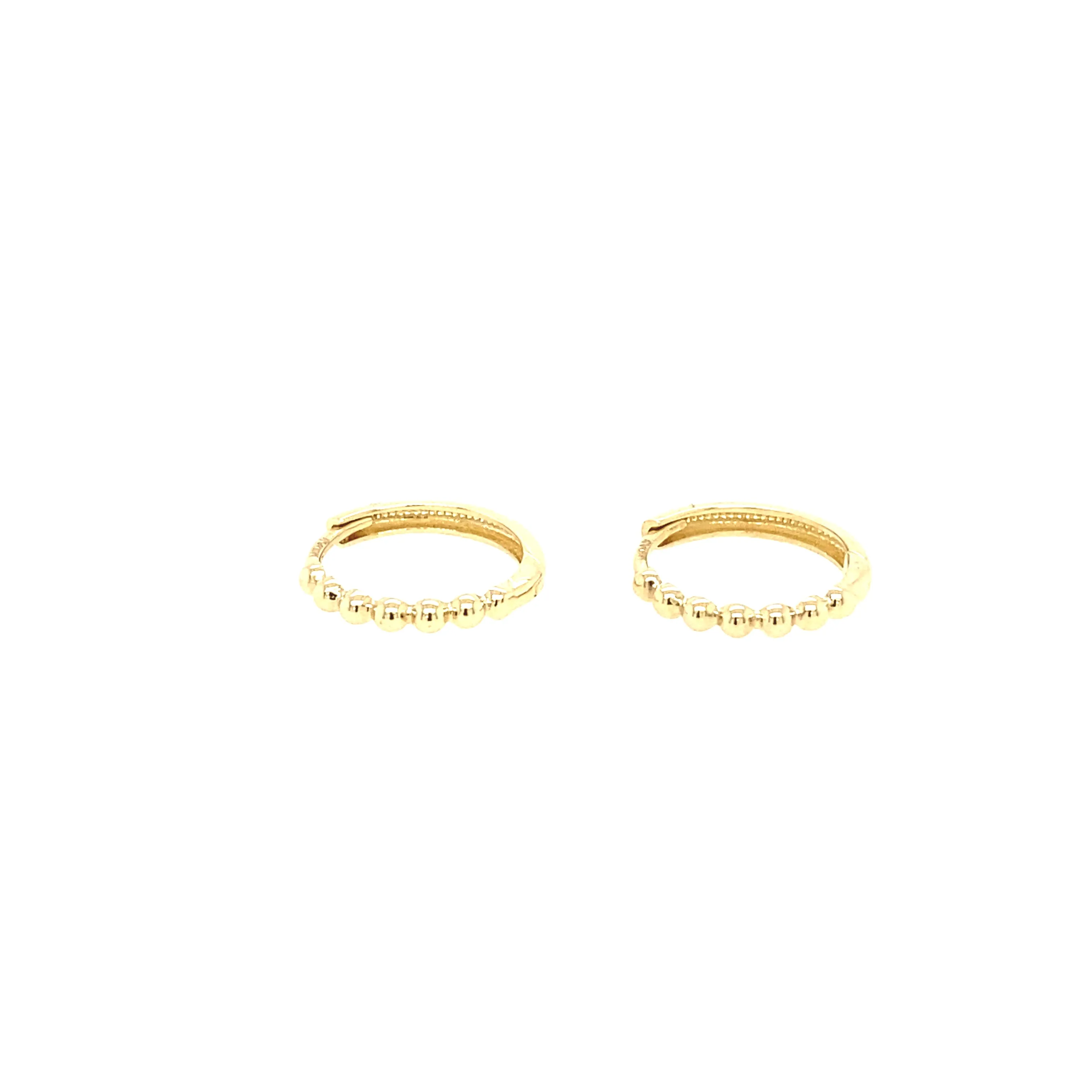 14K Gold Beaded Huggie Earrings