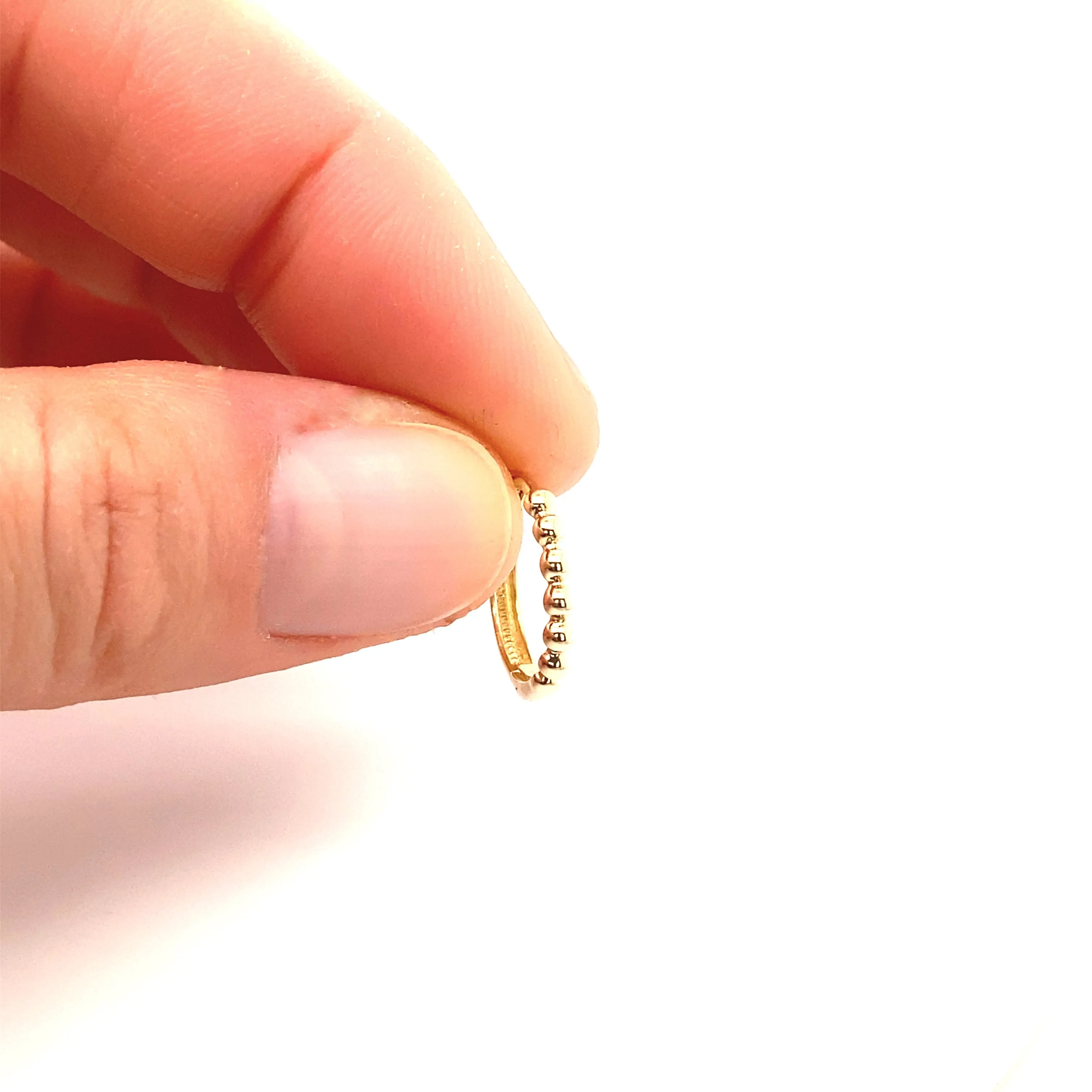 14K Gold Beaded Huggie Earrings