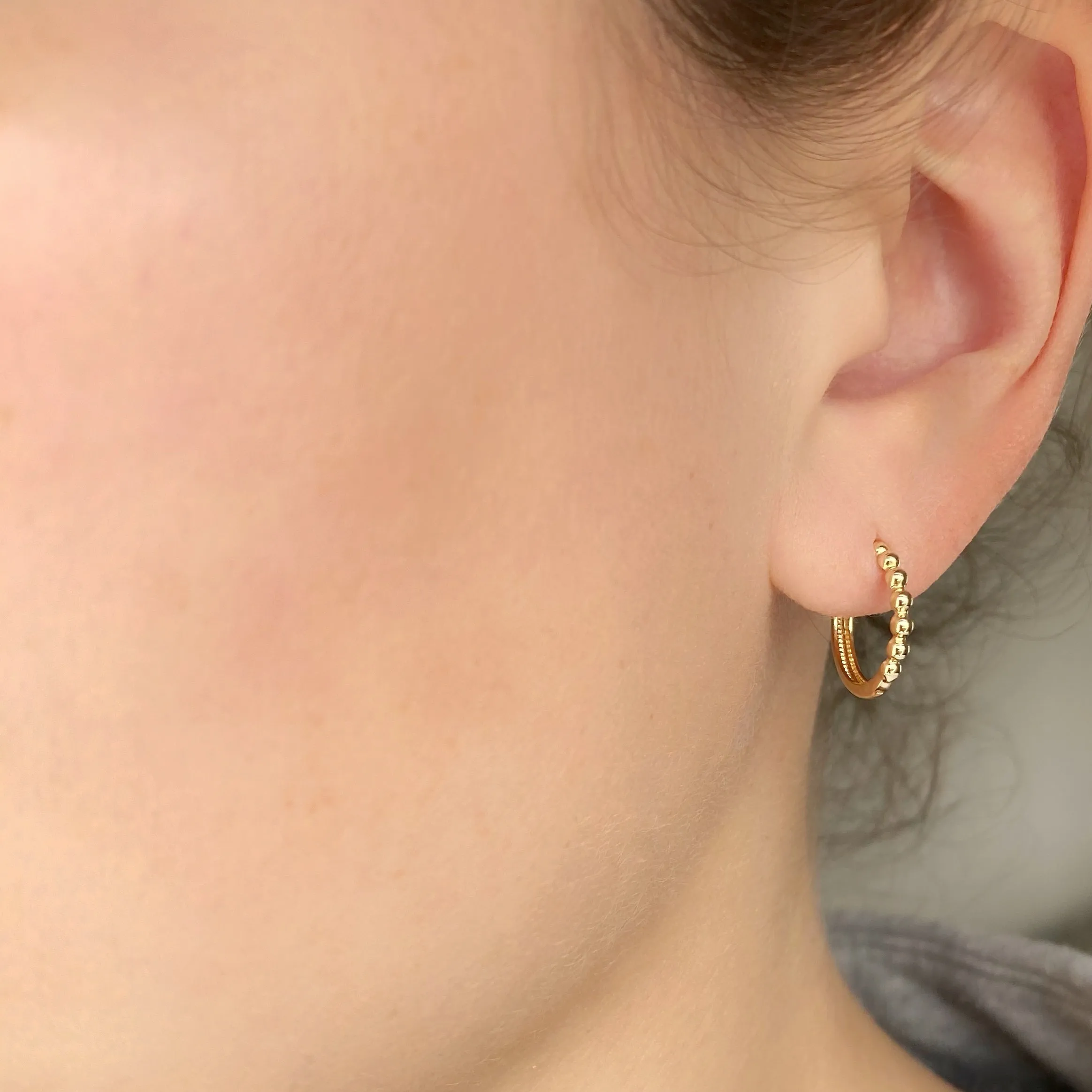 14K Gold Beaded Huggie Earrings