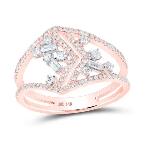 14kt Rose Gold Womens Baguette Diamond Modern Geometric Band Ring 3/8 Cttw