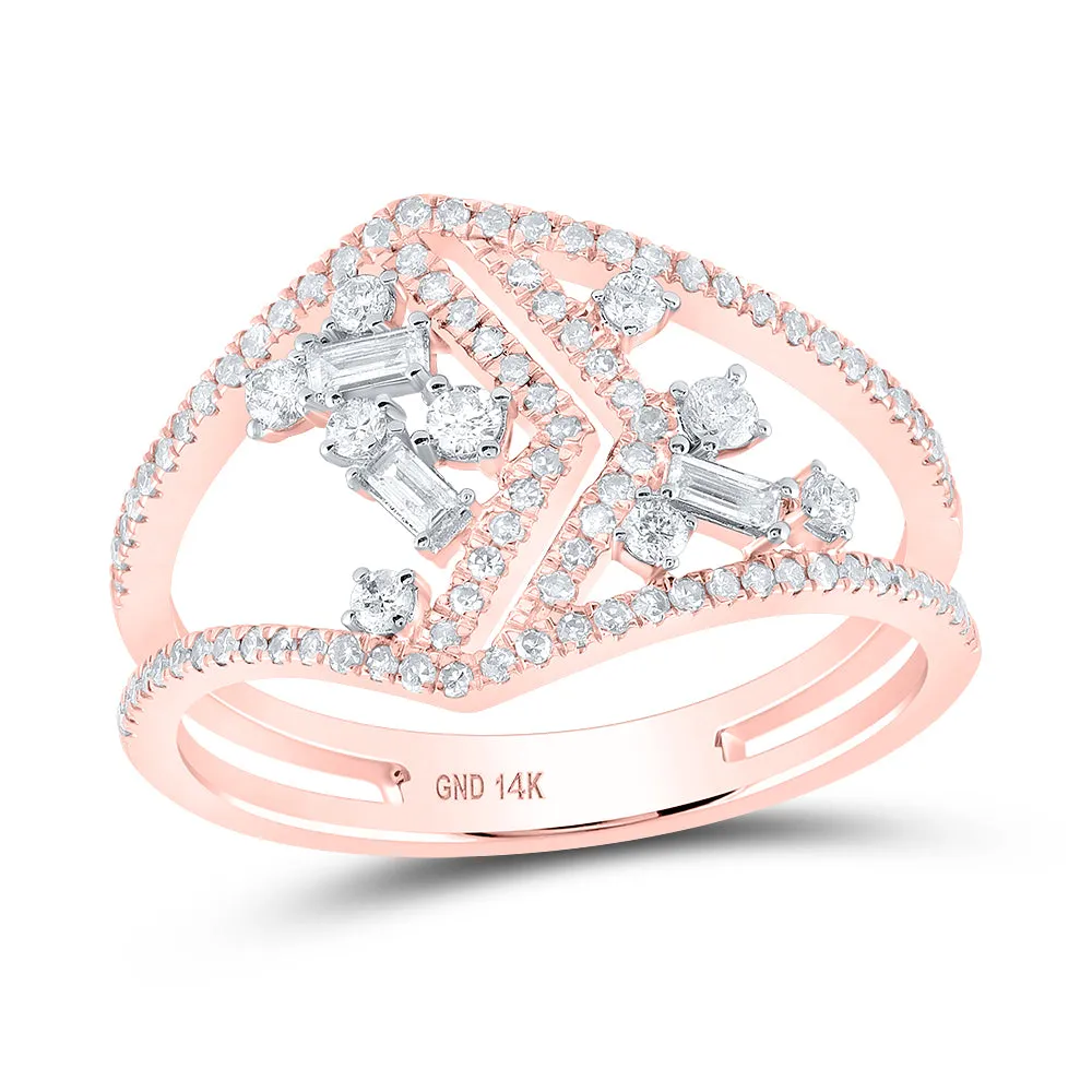 14kt Rose Gold Womens Baguette Diamond Modern Geometric Band Ring 3/8 Cttw