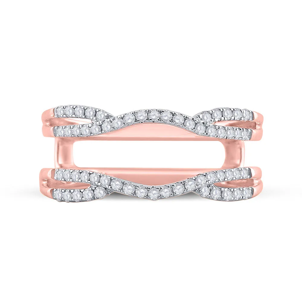 14kt Rose Gold Womens Round Diamond Wrap Ring Guard Enhancer 1/3 Cttw