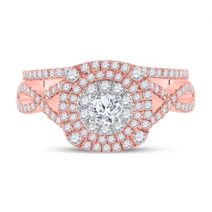 14kt Two-tone Gold Womens Round Diamond Bridal Wedding Engagement Ring Band Set 1-1/3 Cttw (Certified)