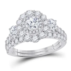 14kt Two-tone Gold Womens Round Diamond Bridal Wedding Engagement Ring Band Set 2.00 Cttw (Certified)