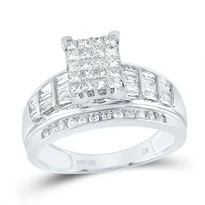 14kt White Gold Womens Princess Diamond Cluster Bridal Wedding Engagement Ring 1.00 Cttw - Size 9