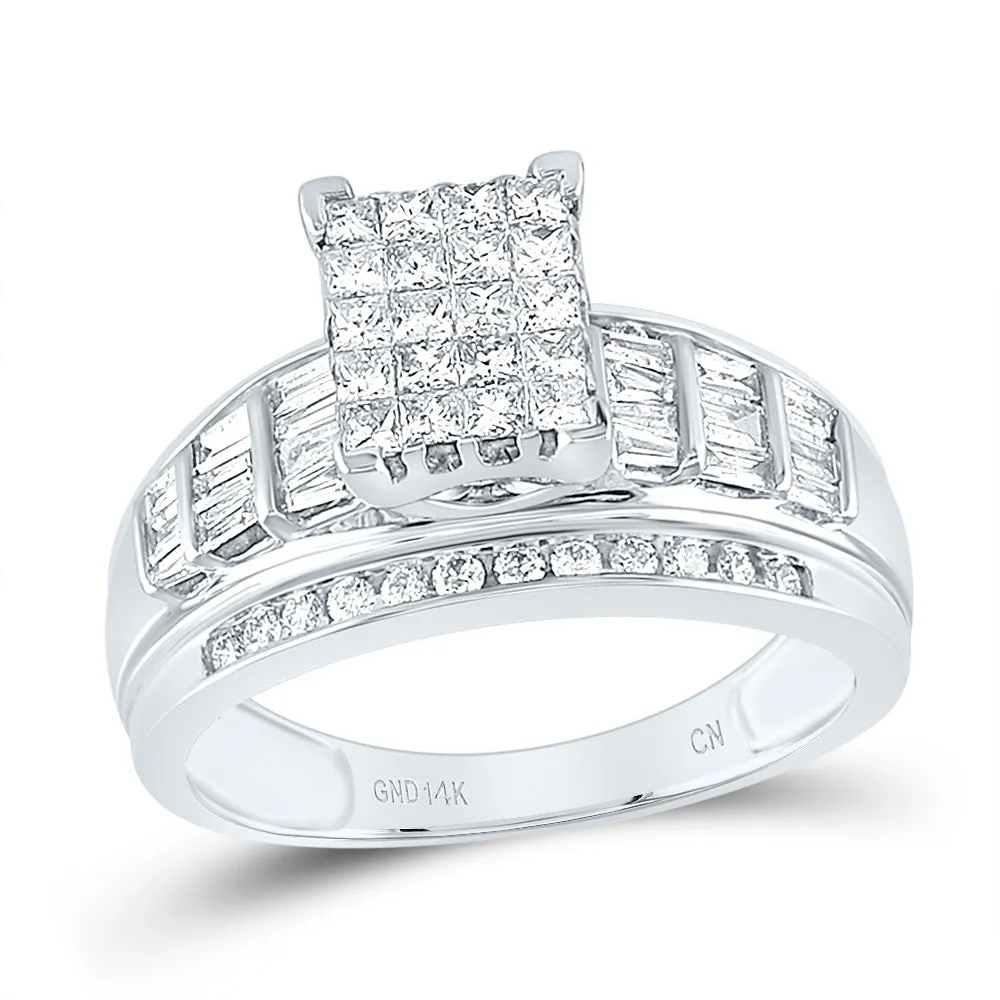14kt White Gold Womens Princess Diamond Cluster Bridal Wedding Engagement Ring 1.00 Cttw - Size 9