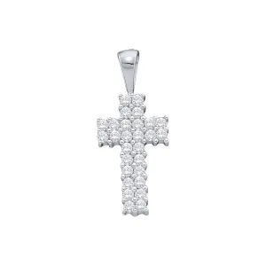 14kt White Gold Womens Round Diamond Simple Cross Religious Pendant 1/4 Cttw