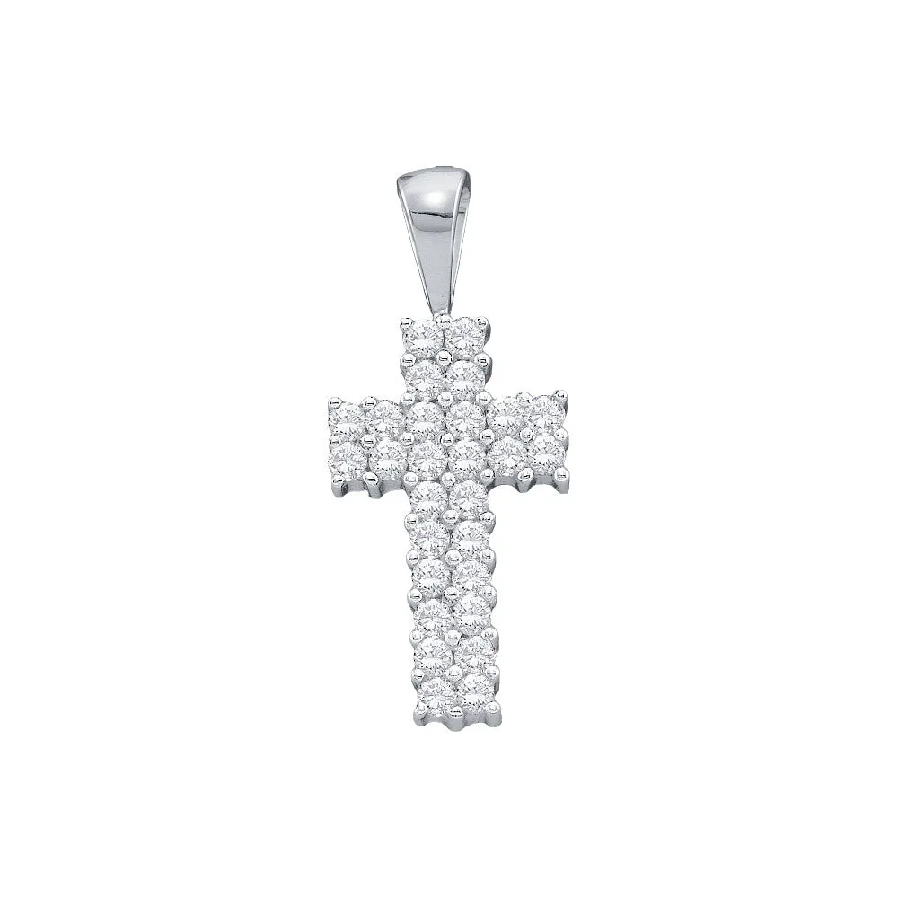 14kt White Gold Womens Round Diamond Simple Cross Religious Pendant 1/4 Cttw