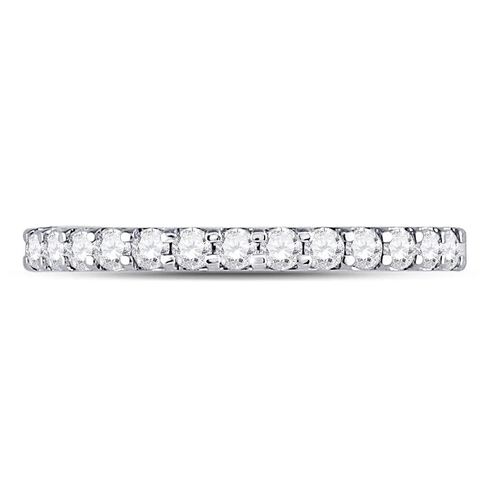 14kt White Gold Womens Round Diamond Single Row Machine-set Wedding Band 1/3 Cttw