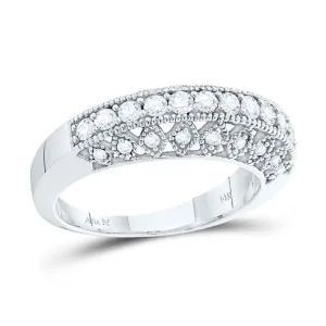14kt White Gold Womens Round Diamond Single Row Milgrain Band Ring 1/2 Cttw