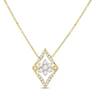 14kt Yellow Gold Womens Round Diamond Geometric Cluster Necklace 1/3 Cttw