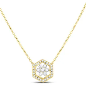 14kt Yellow Gold Womens Round Diamond Geometric Cluster Necklace 1/3 Cttw