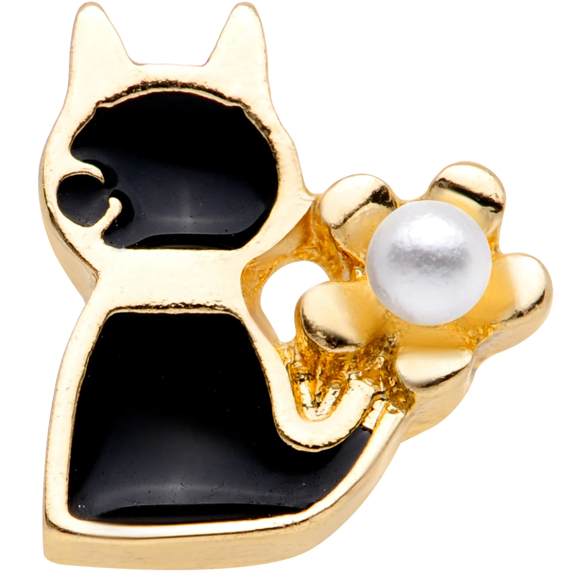 16 Gauge 1/4 Gold Tone Flower Black Cat Cartilage Tragus Earring