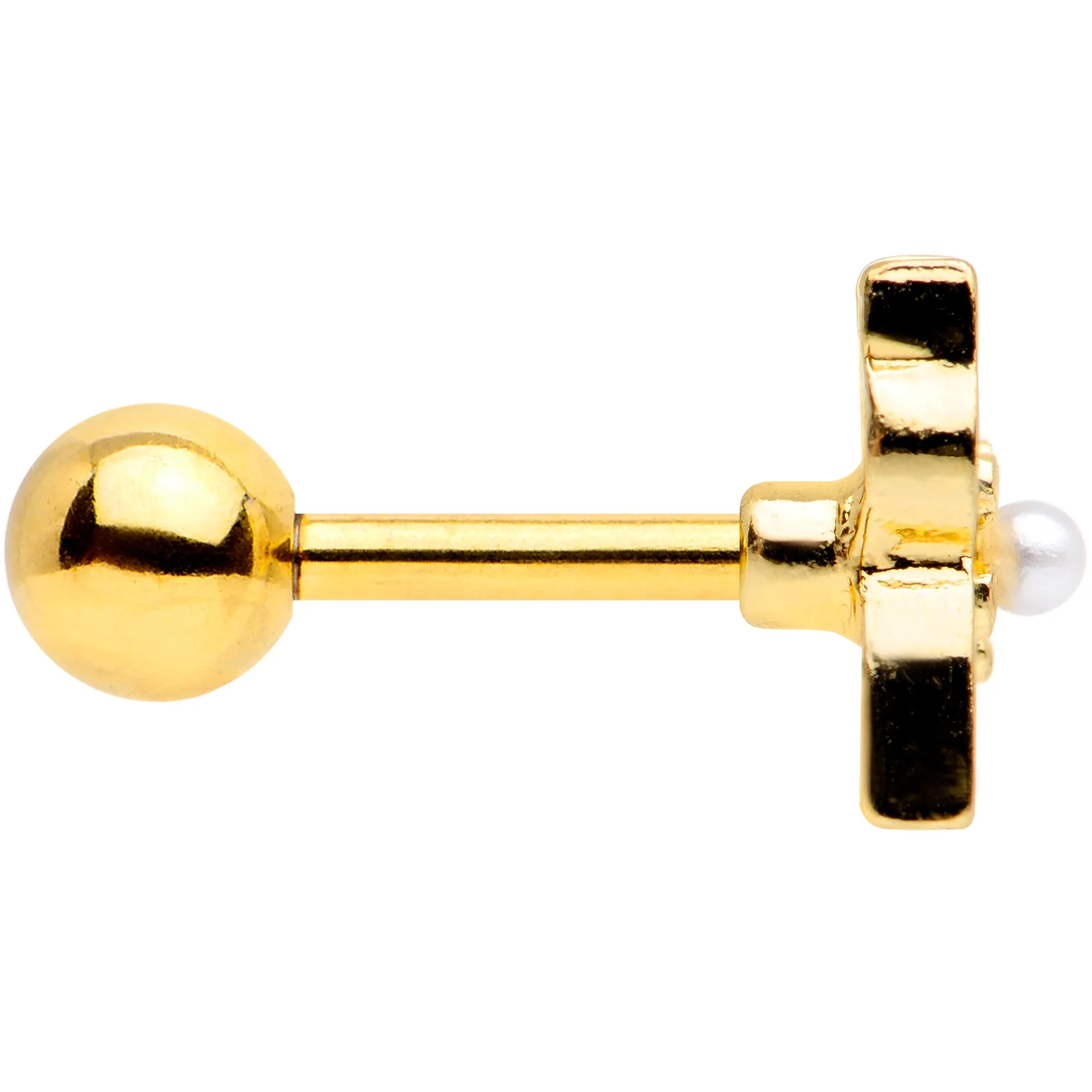 16 Gauge 1/4 Gold Tone Flower Black Cat Cartilage Tragus Earring