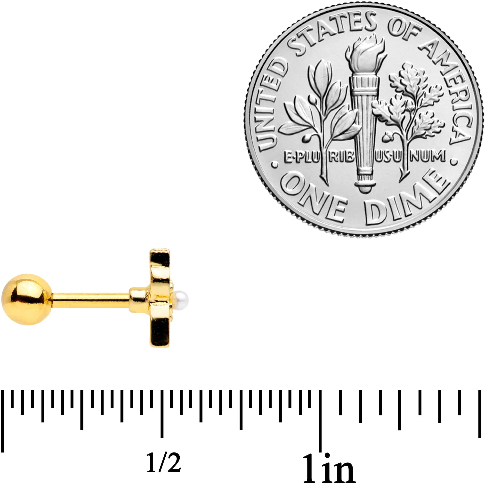 16 Gauge 1/4 Gold Tone Flower Black Cat Cartilage Tragus Earring