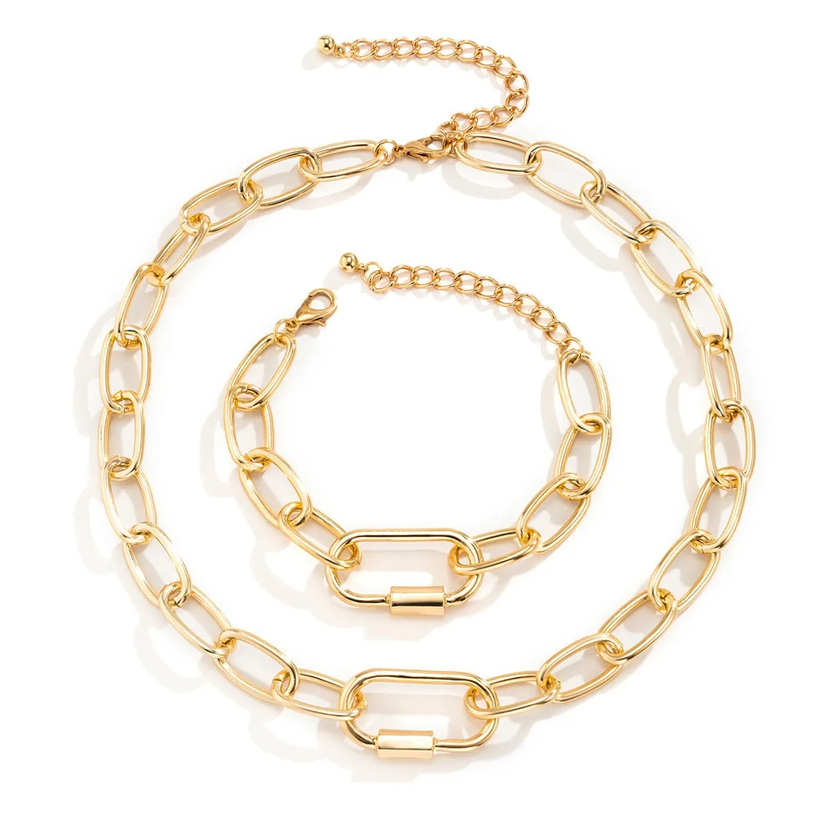 18K Gold-Plated Chunky Cable Chain & Bracelet