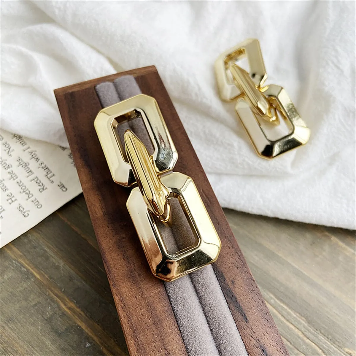 18K Gold-Plated Geometric Chain Link Drop Earrings