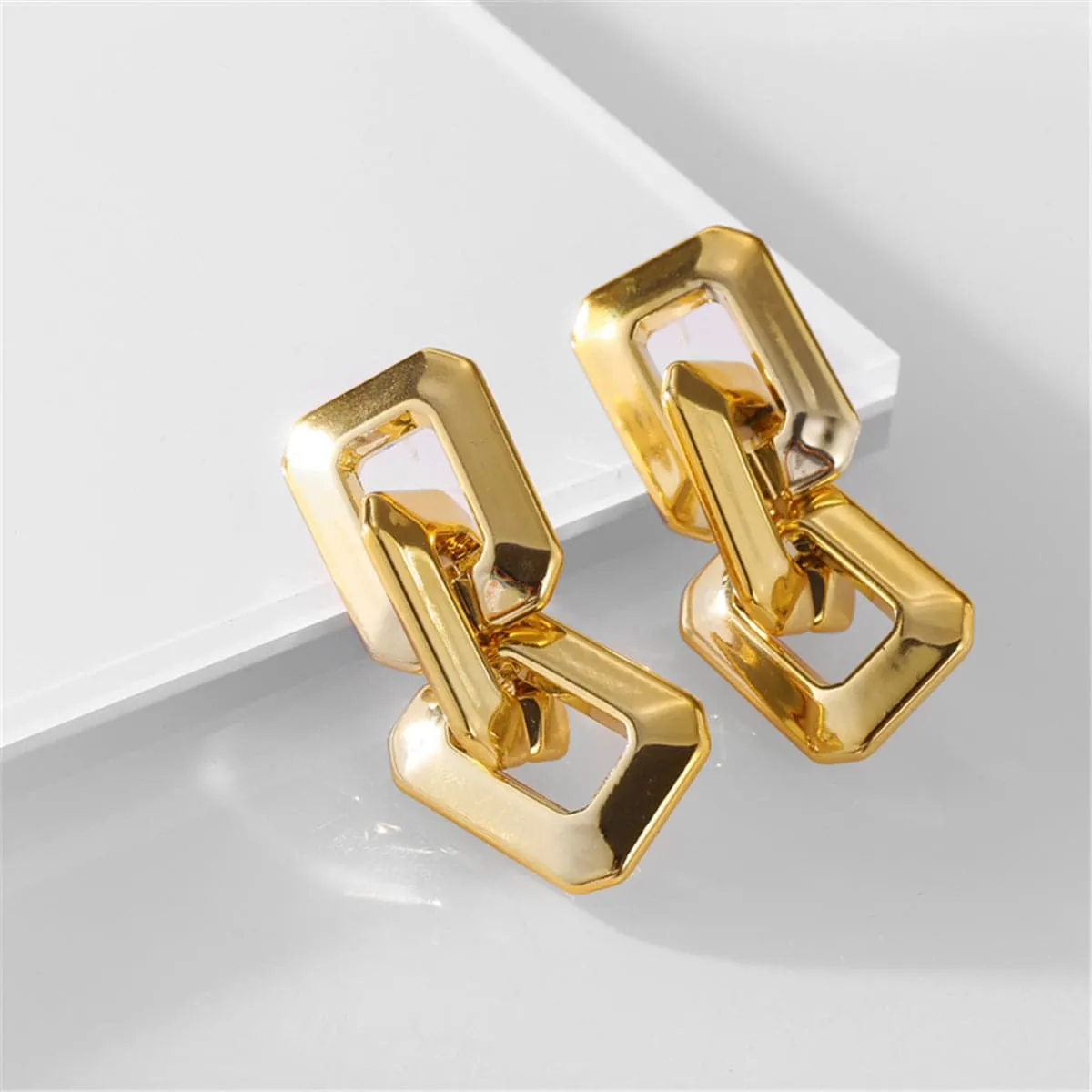 18K Gold-Plated Geometric Chain Link Drop Earrings