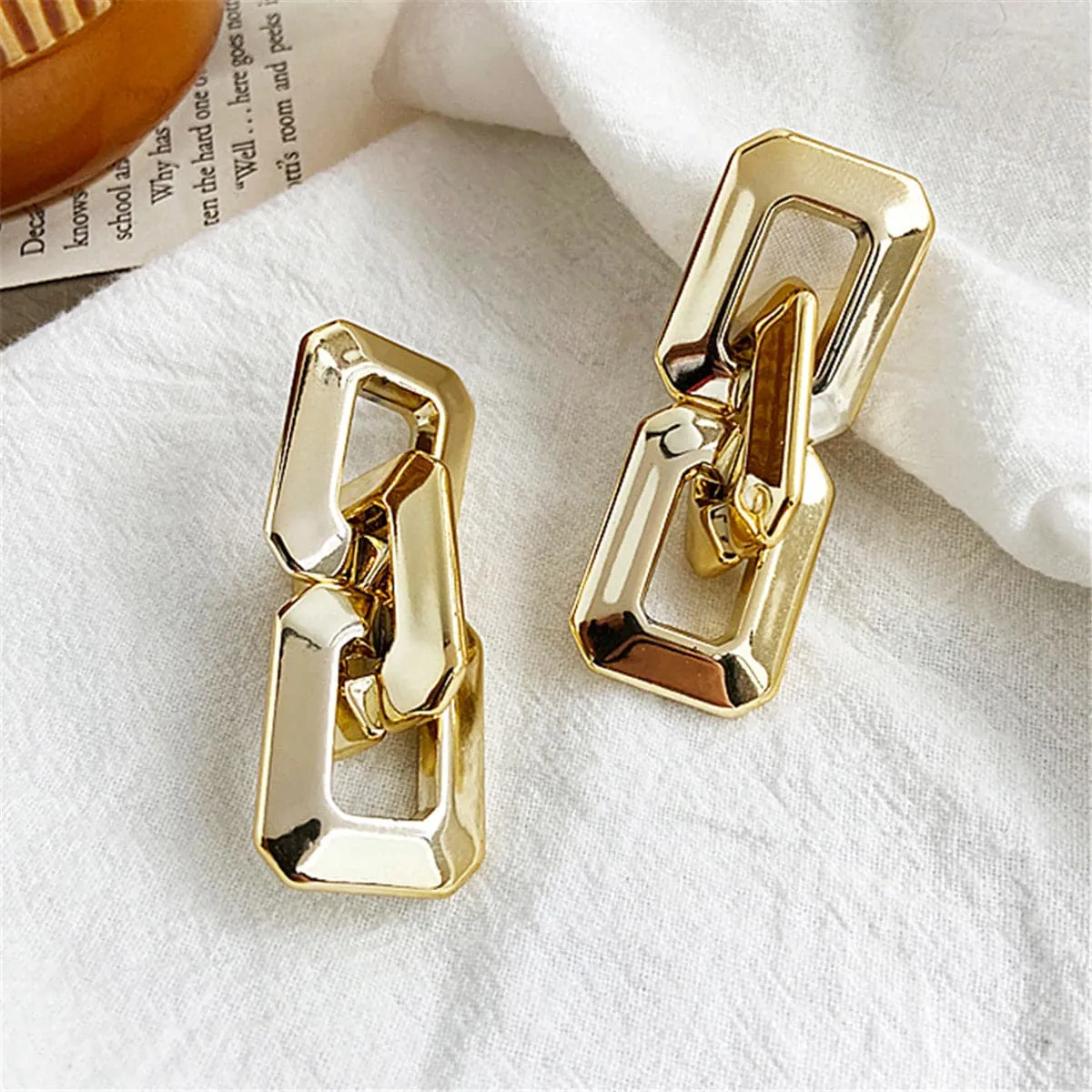 18K Gold-Plated Geometric Chain Link Drop Earrings