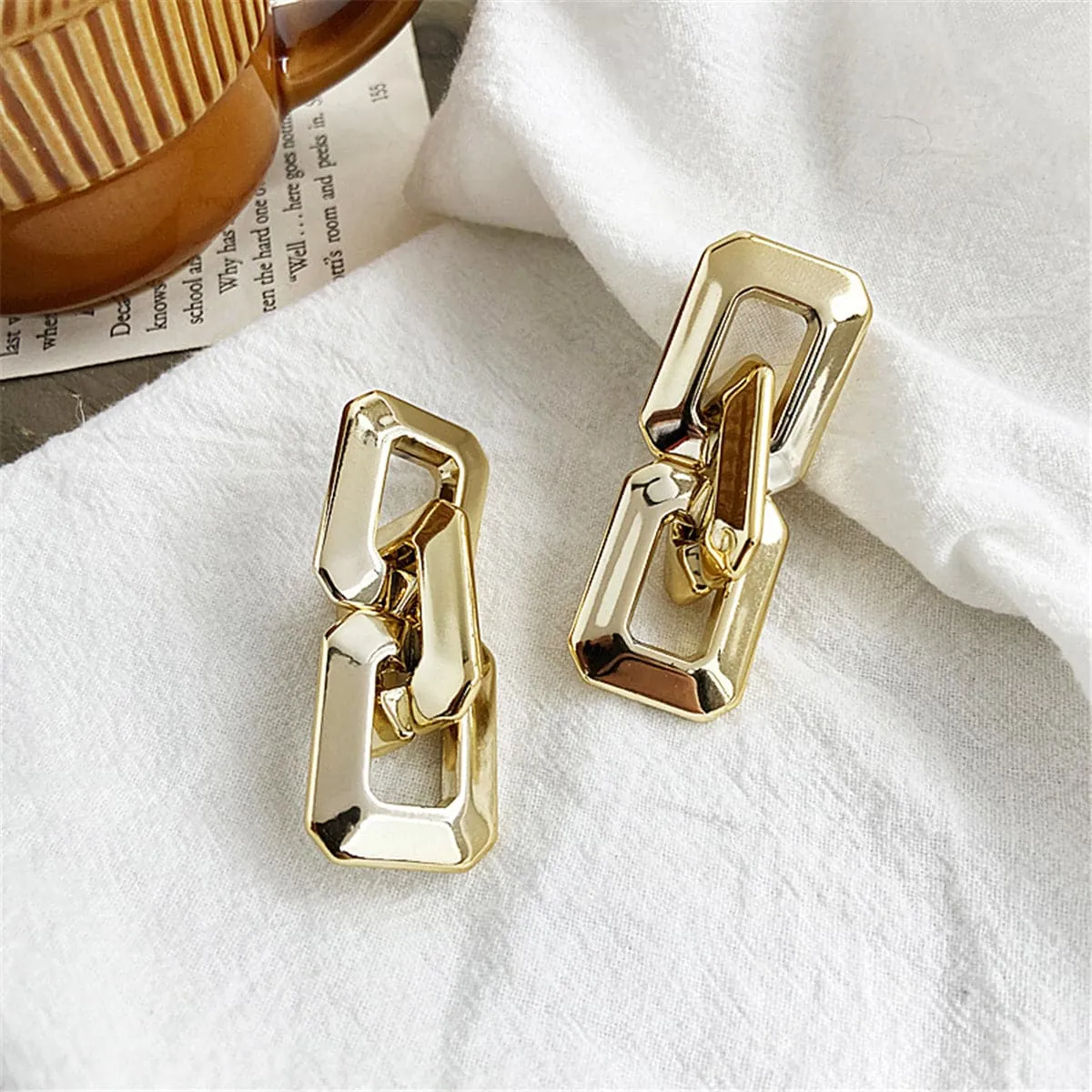 18K Gold-Plated Geometric Chain Link Drop Earrings