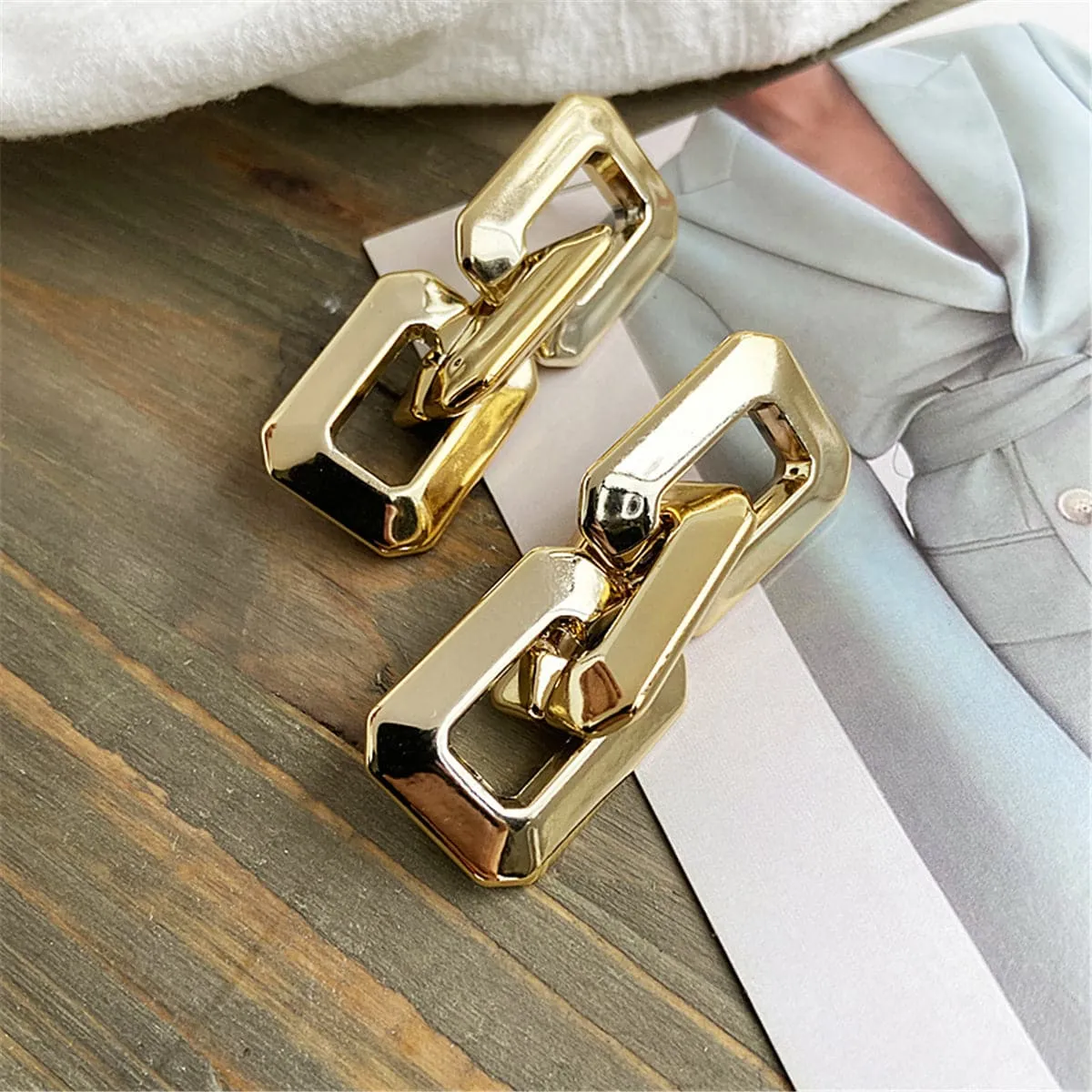 18K Gold-Plated Geometric Chain Link Drop Earrings