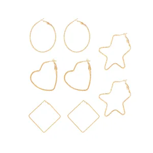 18K Gold-Plated Geometric Hoop Earrings - Set Of Four Pairs