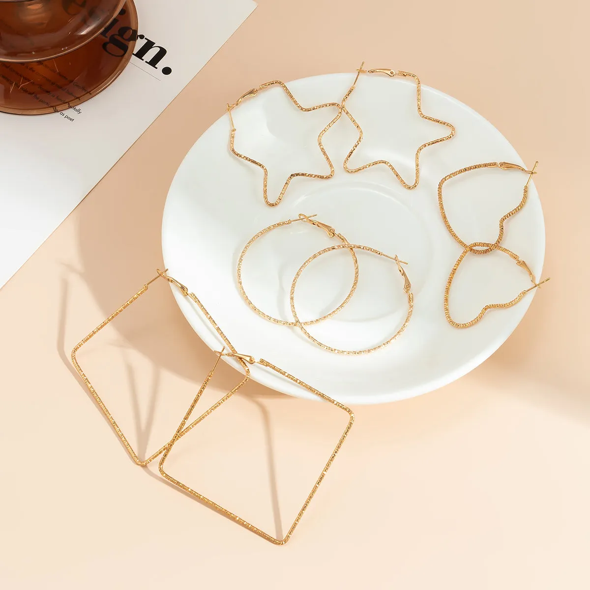 18K Gold-Plated Geometric Hoop Earrings - Set Of Four Pairs