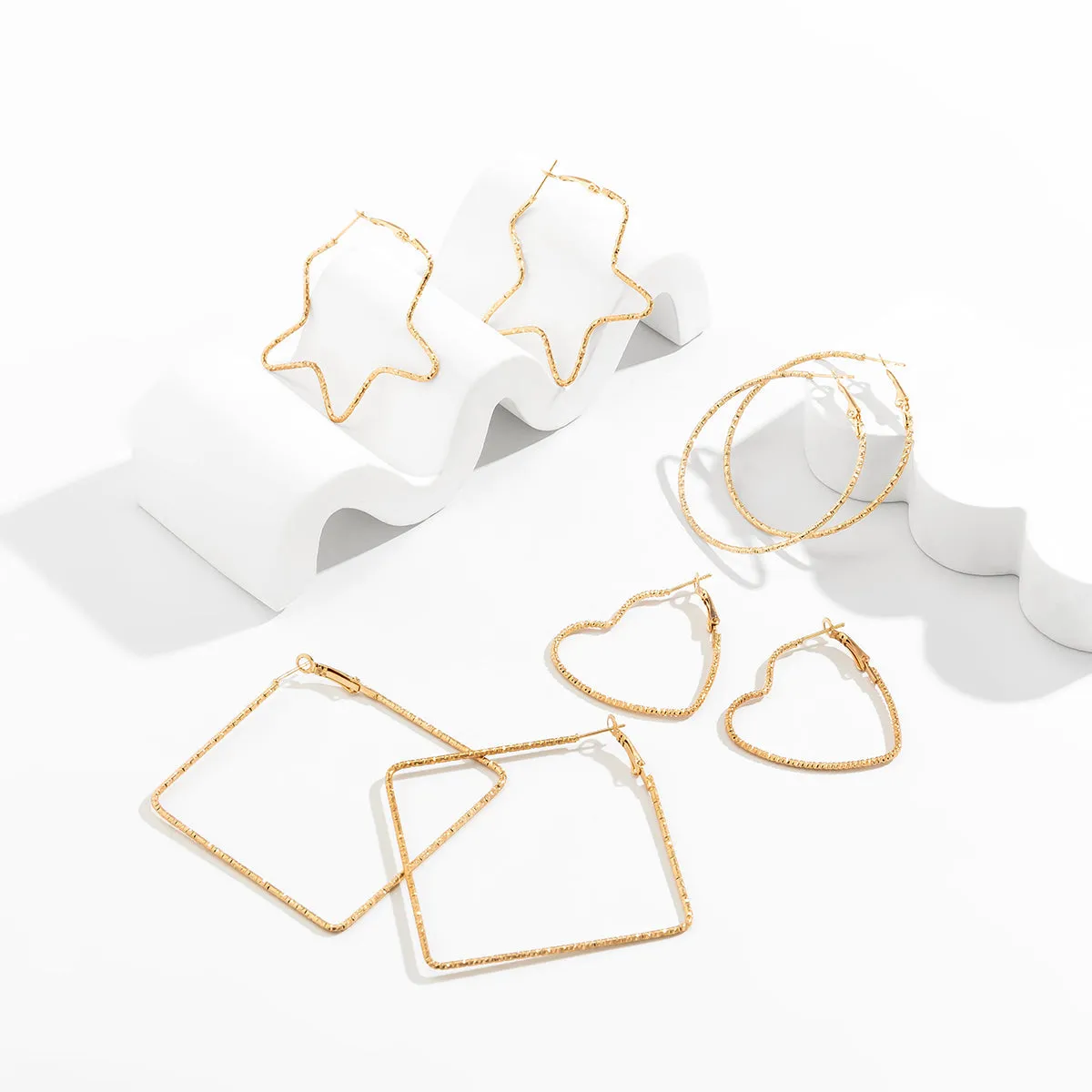 18K Gold-Plated Geometric Hoop Earrings - Set Of Four Pairs
