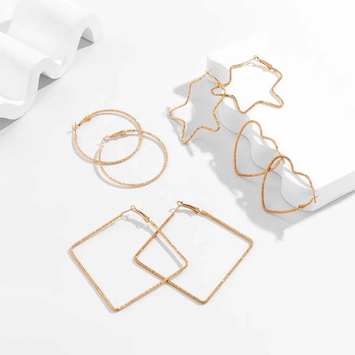 18K Gold-Plated Geometric Hoop Earrings - Set Of Four Pairs