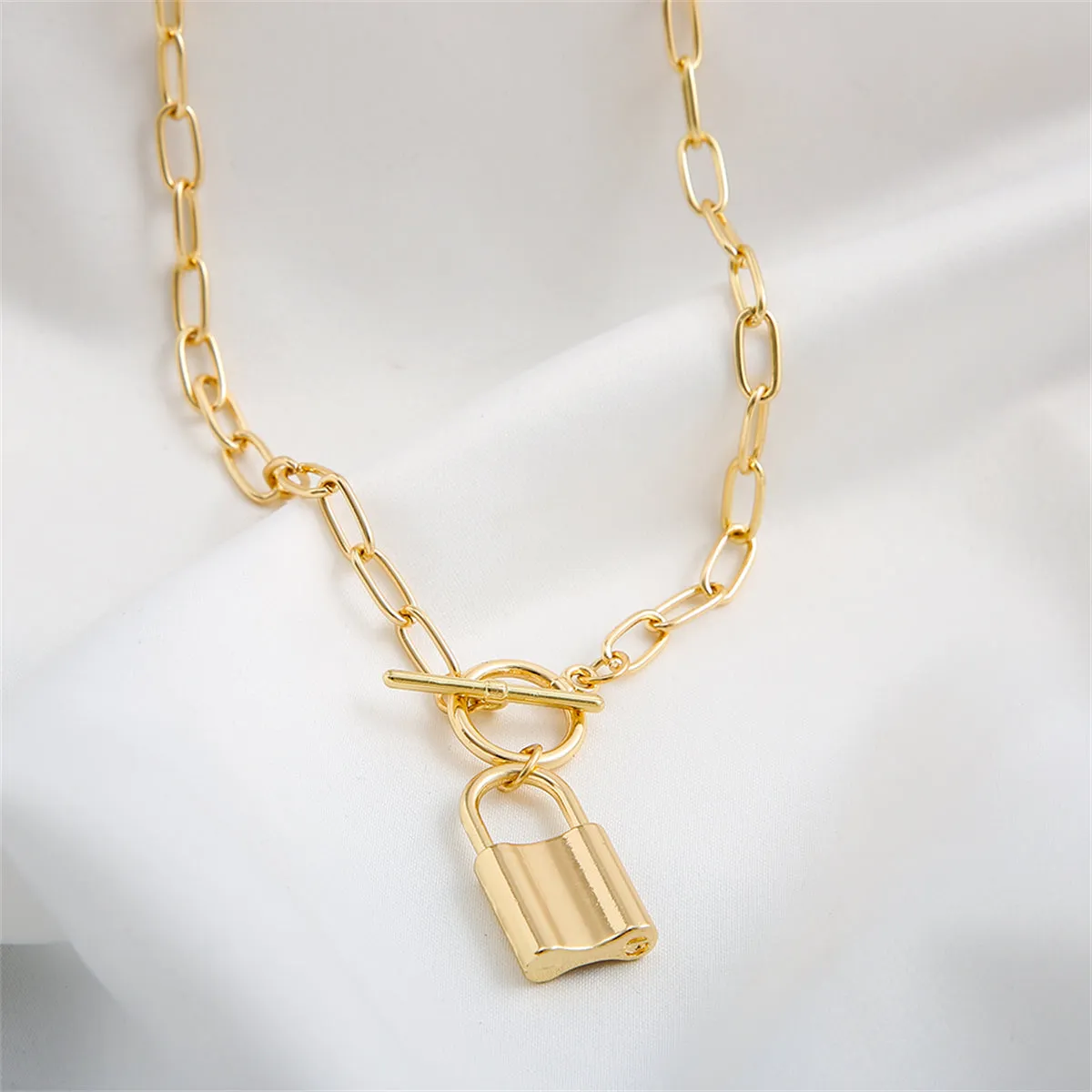 18K Gold-Plated Lock Toggle Pendant Necklace