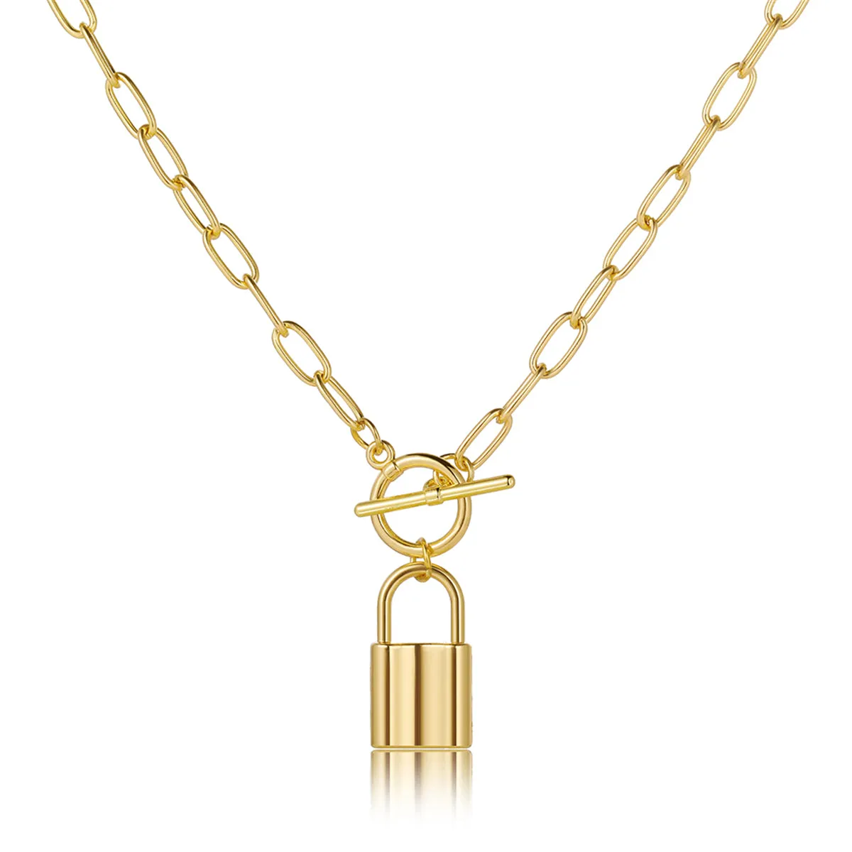 18K Gold-Plated Lock Toggle Pendant Necklace