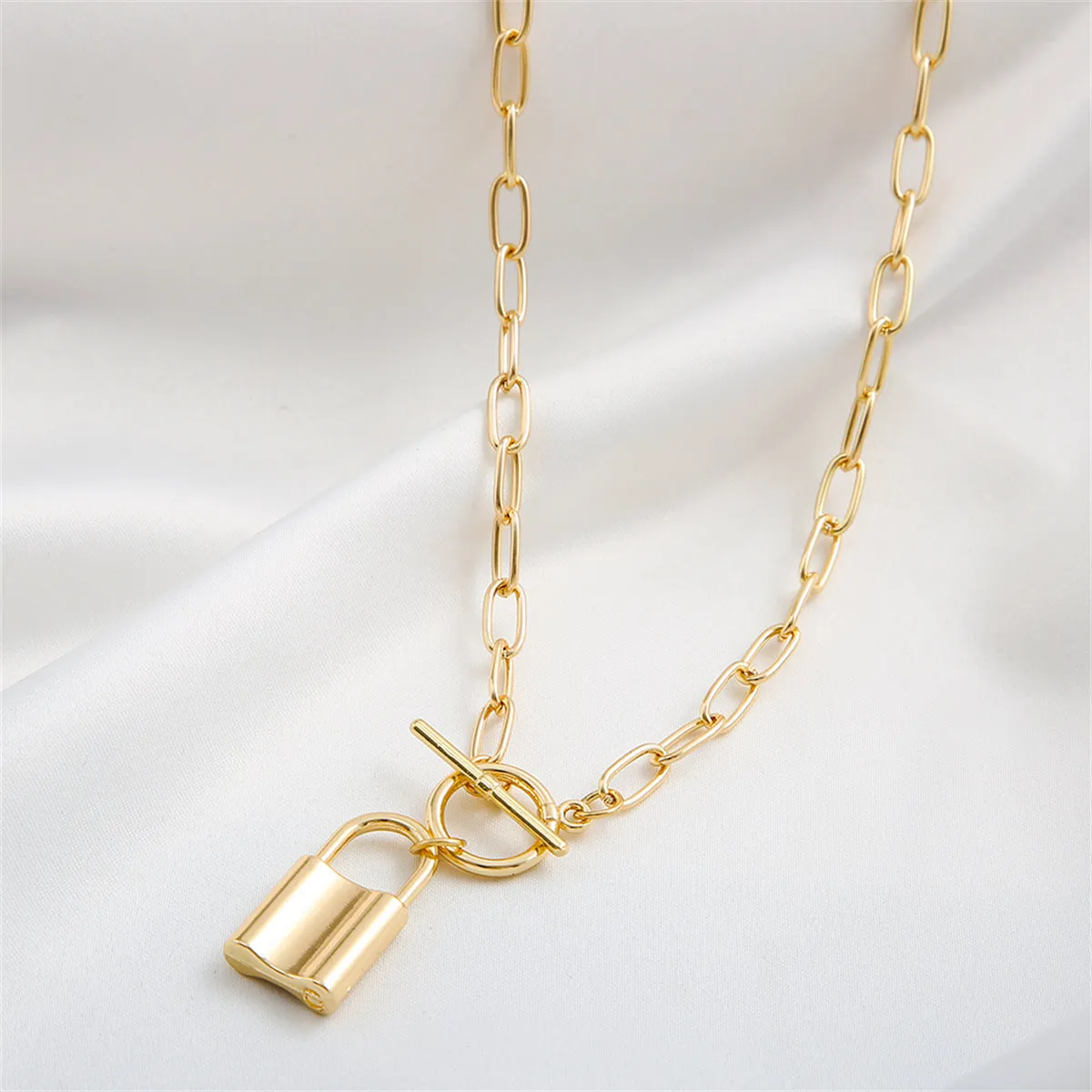 18K Gold-Plated Lock Toggle Pendant Necklace