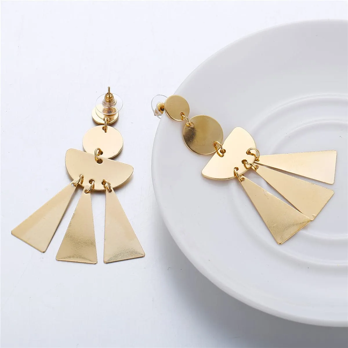 18K Gold-Plated Triangle & Half-Circle Tiered Drop Earrings